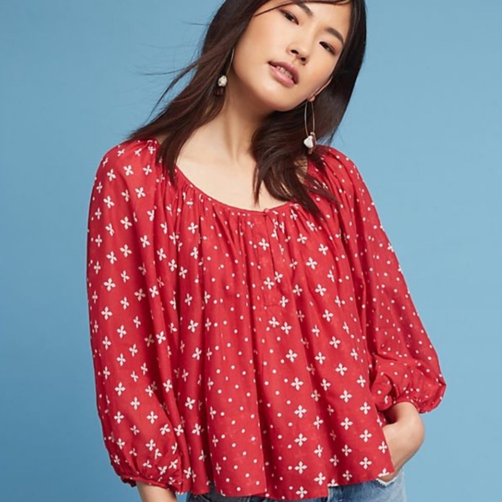 Anthropologie Kopal Red Peasant Top